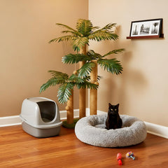 LEMONDA cat scratching post shows three sisal poles for scratching and climbing.