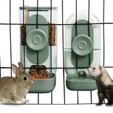 Lemtrflo hanging automatic food dispenser showing space-saving cage setup