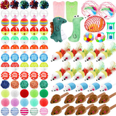 Lenwen 100pcs cat toys bundle for diverse indoor play and exercise.