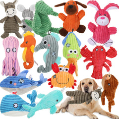 Lenwen 15-pack dog toys safari-sea-animals set keeps dogs entertained with colorful wildlife designs.