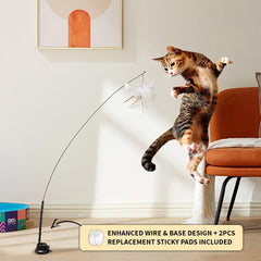 Leo's Paw wand action bird toy demonstrates self-holding wand for paws-on interaction.