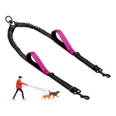 LEOSASA Double Dog Leash in fuchsia packaging highlights easy setup and quick access.