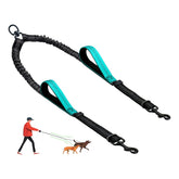 LEOSASA double dog leash with no-tangle splitter during two-dog walk for smoother control.