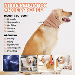 Leotrag dog calming hoodie in use during grooming keeps sessions safer