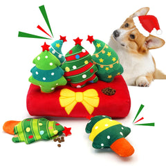 Lepawit Christmas Hide and Seek dog toy, side view, shows tree design for interactive play
