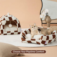 LE SURE Lesure cat bed with toy-ball entrance supports playful stay-at-home entertainment.