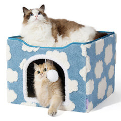 LE SURE cat cave 17in blue front view offers a quiet retreat for cats