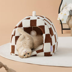 LE SURE Lesure cave bed interior cushion Sherpa view offers warm, inviting napping spot.