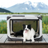LE SURE Lesure collapsible dog crate closed, four-door design for travel ease