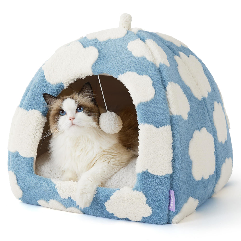 LE SURE Lesure cat bed inside view with plush Sherpa cushion for cozy naps.