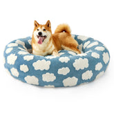 LE SURE Lesure donut bed blue front view showing plush comfort for snuggling