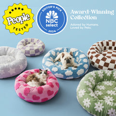 LE SURE Lesure donut bed blue side profile with raised bolsters for head support