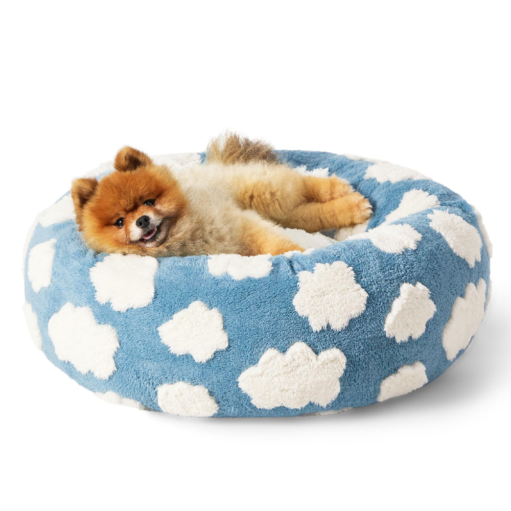 LE SURE Lesure donut dog bed blue side view highlights plush comfort for small dogs.