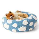 LE SURE Lesure donut dog bed blue side view highlights plush comfort for small dogs.