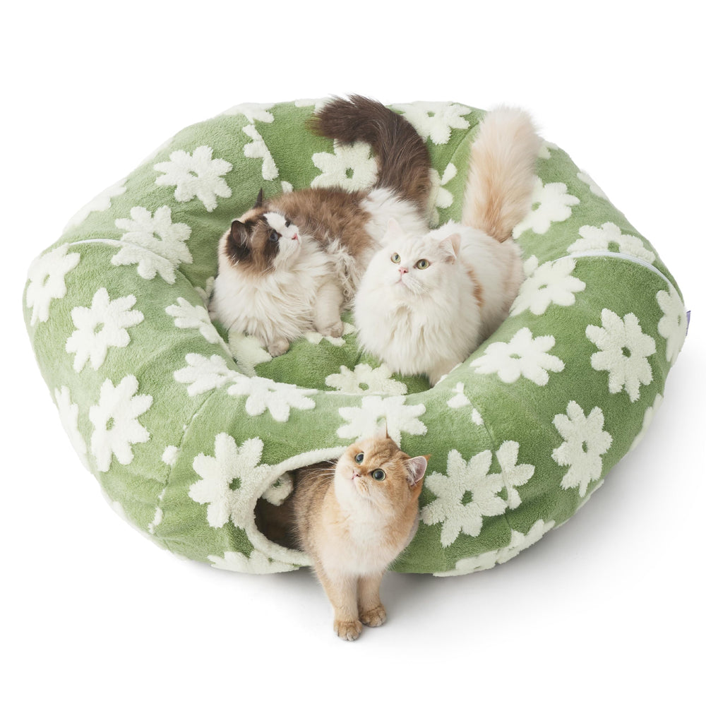 Lesure large cat tunnel bed cushion closeup highlights plush softness and cozy warmth for pets.