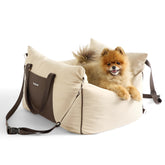 LE SURE Lesure small dog car seat front view showing secure travel with front-seat support