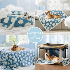 LE SURE reversible blue-cloud and sherpa sides provide versatile warmth and comfort.
