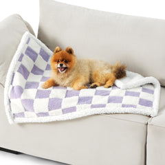 LE SURE waterproof puppy blanket purple front view—cozy double-sided warmth for pets.