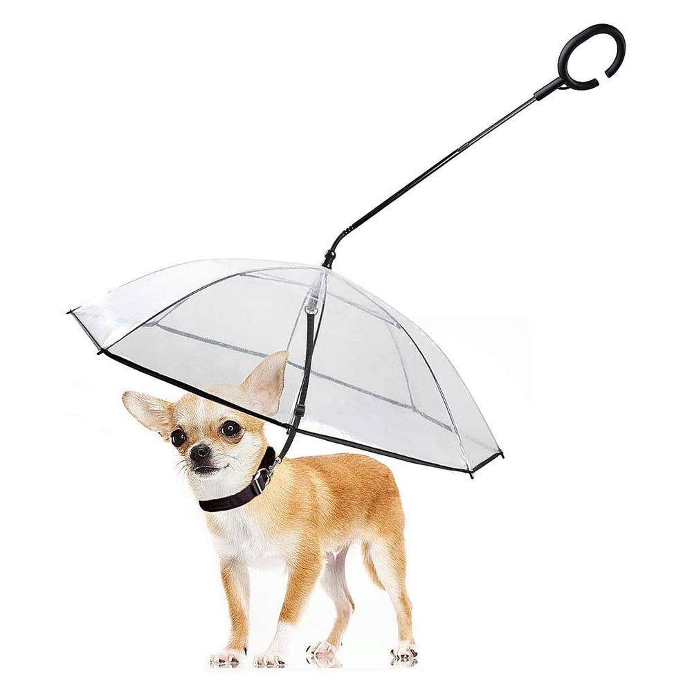 LESYPET dog umbrella with clear canopy shields small dogs from rain.