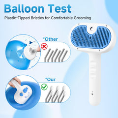 LetsFeed Pet Steam Brush self-cleaning image demonstrates easy fur removal from bristles