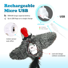 LEWISER cat toy wings extended highlights lifelike woodpecker action and chirps.