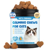 LHQR Calming Chews for Cats bottle closeup, easy dosing for travel and vet visits.