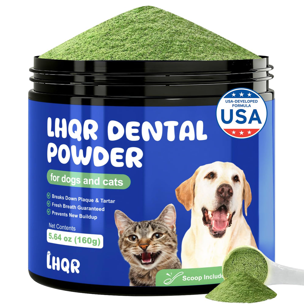 LHQR dog dental powder bottle for fresher breath and simple daily oral care