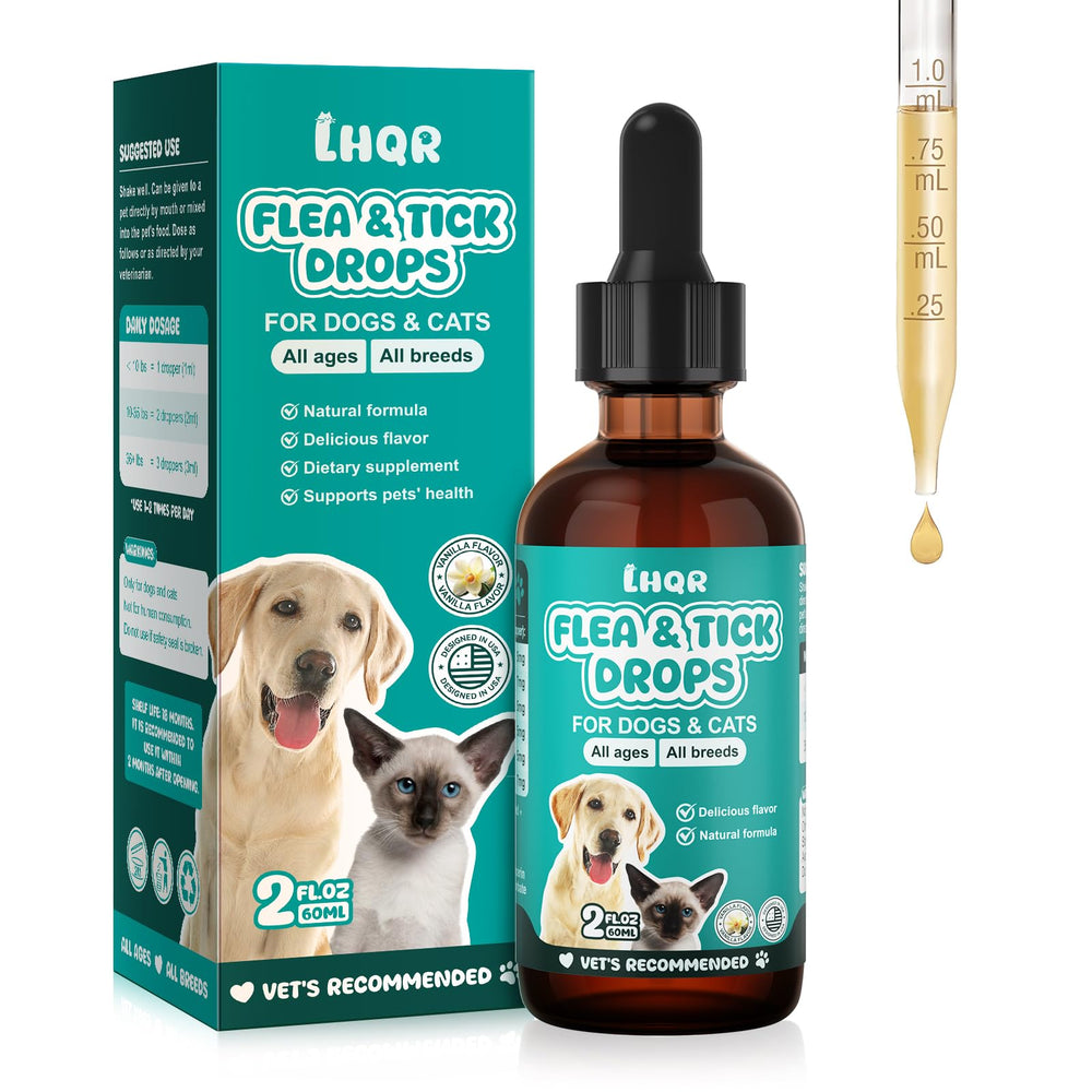 LHQR flea-tick-drops bottle vanilla 2oz offers easy daily protection with pet-friendly flavor.