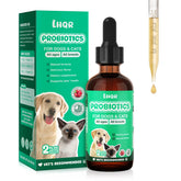 LHQR Liquid Probiotics bottle pour demonstrates easy administration for pet gut health.