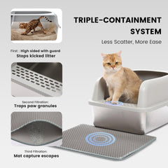 Lietom XL litter box includes metal scoop for cleaning