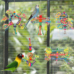 LifeIdeas wooden bird toys with edible crinkle paper provide safe chewing and foraging.