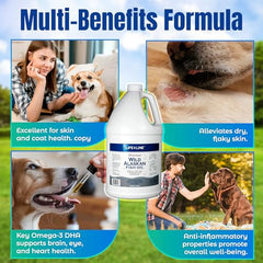 Life Line Pet Nutrition omega-3 bottle beside food dish for brain and heart support.
