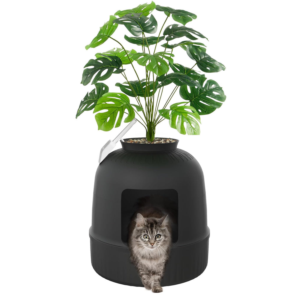 Lifewit hidden litter box with flower pot front view for discreet pet care