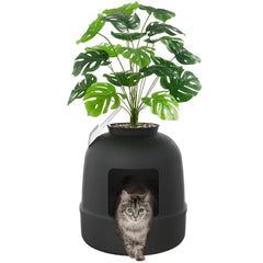 Lifewit hidden litter box with flower pot front view for discreet pet care