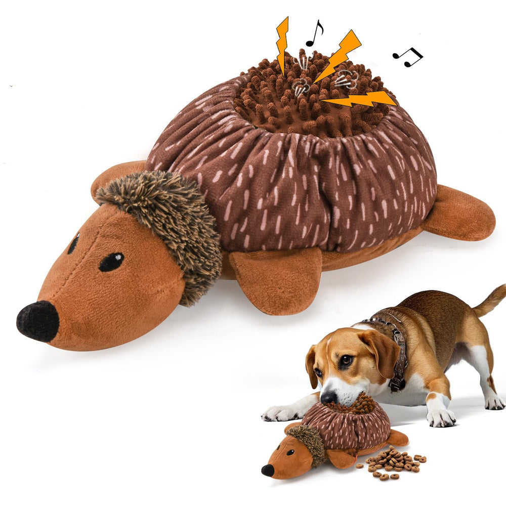 LIFLIX 2in1 hedgehog dog toy offers plush enrichment and treat rewards.