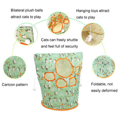 LIFTATAPA cat tunnel green with crinkle paper, soothing sensory play for bored cats