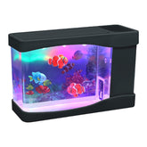 Lightahead artificial mini aquarium fish tank with colorful LEDs for desktop ambiance.