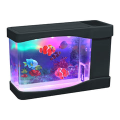 Lightahead artificial mini aquarium fish tank with colorful LEDs for desktop ambiance.