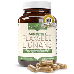 Lignans For Life flaxseed lignans bottle front — organic hormone-support supplement for you and your dog.