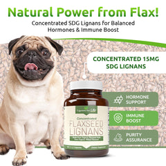 Lignans For Life flaxseed lignans capsules closeup — potent 15mg dose for potential hormonal harmony.