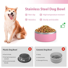 LIHOOOOM pink dog bowl two size options shown side by side