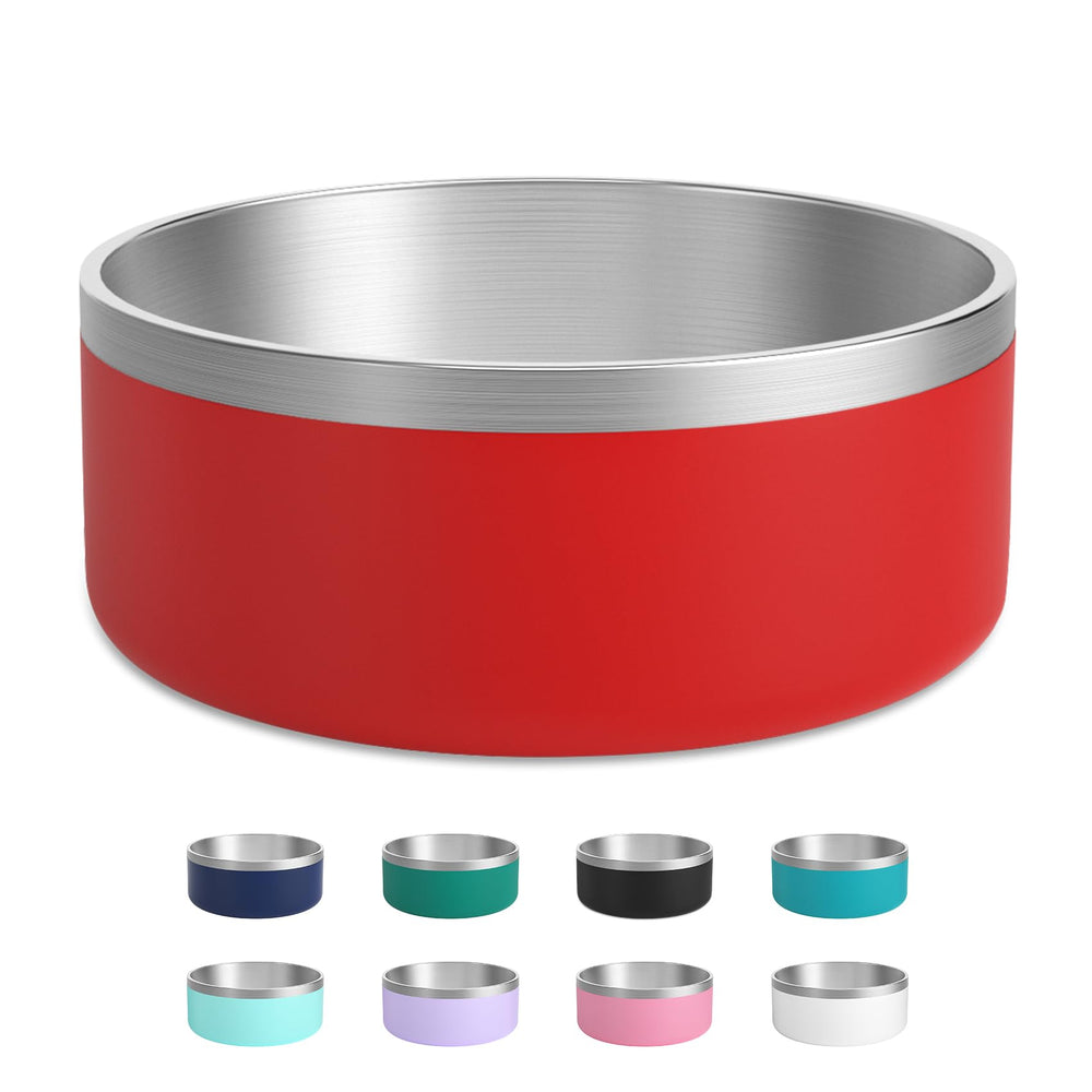 LIHOOOOM stainless steel dog bowl red front view shows sturdy design for large dogs