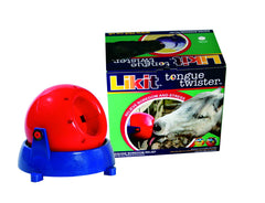 Likit Signature Tongue Twister red clear wall mounted enrichment toy for horses with cribbing potential