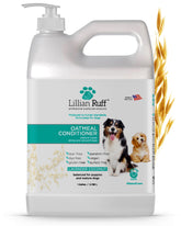 Lillian Ruff PRO Formula Oatmeal dog conditioner bottle pour supports detangling and hydration.