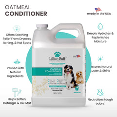 Lillian Ruff PRO Formula Oatmeal conditioner label closeup shows gentle, pH-balanced care.