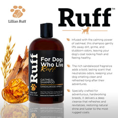 Lillian Ruff RUFF oatmeal shampoo dog coat after bath shows refreshed fur.