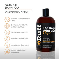 Lillian Ruff RUFF oatmeal shampoo rich-lather demonstrates easy baths for dogs.