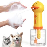 LilyAbeille electric duck-shaped shampoo dispenser front view delivering dense foam for easier pet baths.