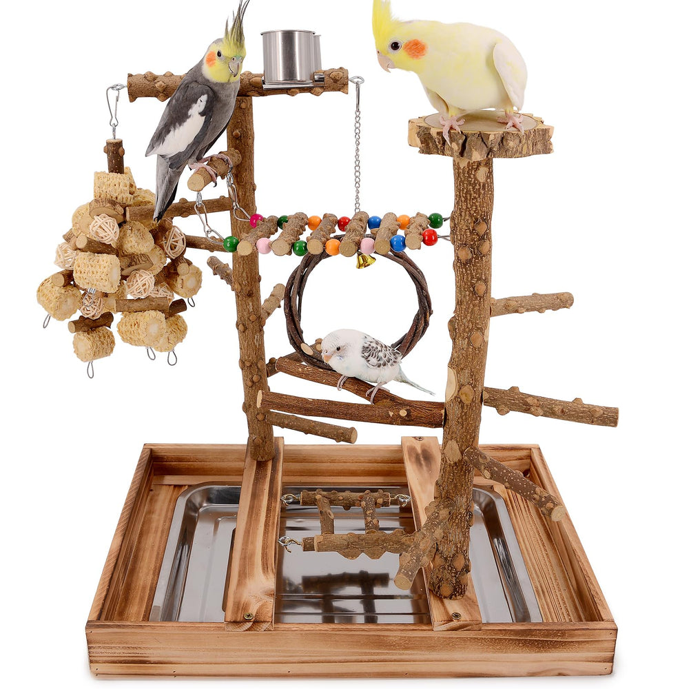 LIMIO Bird Playground removable-tray helps quick cleanups and keeps the play space sanitary.