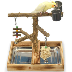 limio natural wood bird toys playground — sturdy perch system for engaging playtime